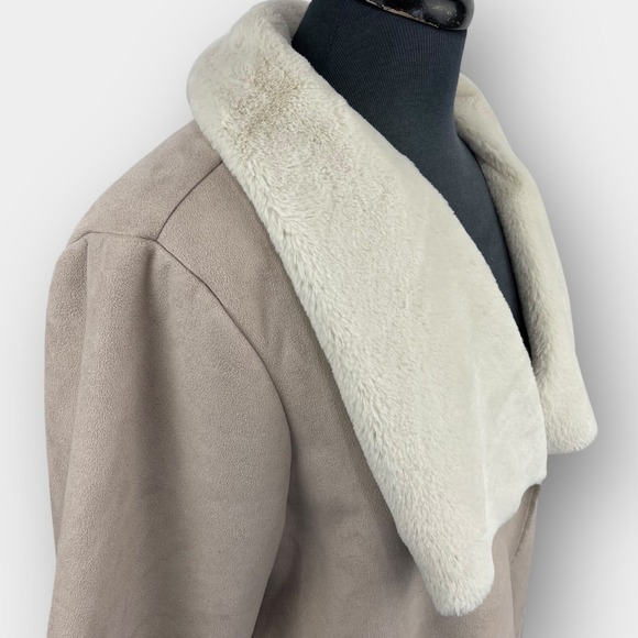 Signature Collection Fur Lined Faux Suede Jacket Tan Large Winter - Picture 5 of 11